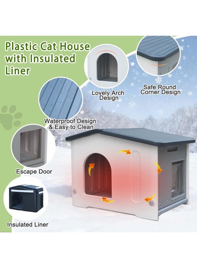 Deblue Outdoor Cat House with Insulated Liner, Weatherpoof Plastic Insulated Cats Houses with Escape Door Indoor Waterproof Feral/Pet Cat Shelter Outside for Puppy, Rabbit for Winter - Image 3