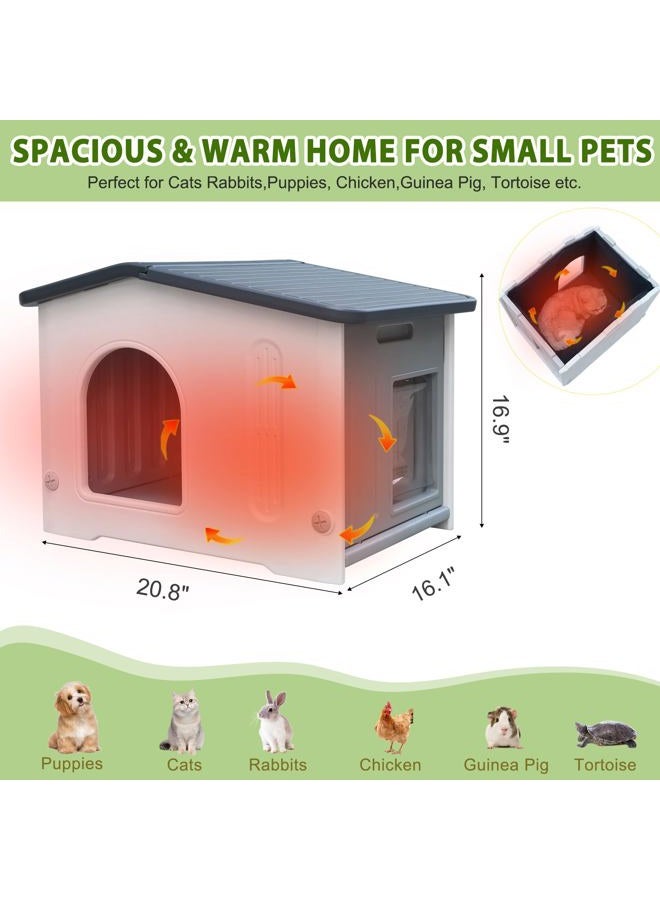 Deblue Outdoor Cat House with Insulated Liner, Weatherpoof Plastic Insulated Cats Houses with Escape Door Indoor Waterproof Feral/Pet Cat Shelter Outside for Puppy, Rabbit for Winter - Image 5