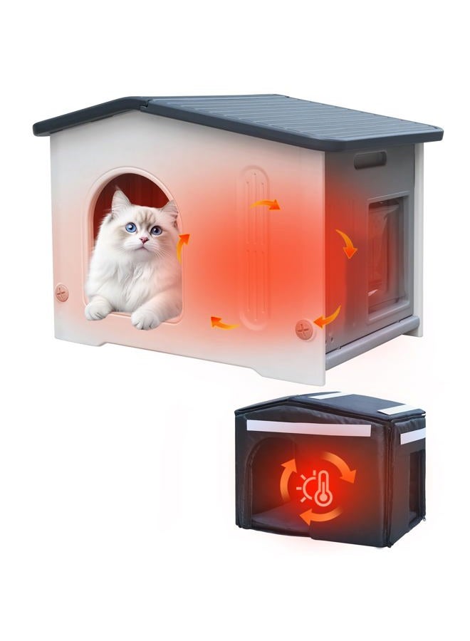 Deblue Outdoor Cat House with Insulated Liner, Weatherpoof Plastic Insulated Cats Houses with Escape Door Indoor Waterproof Feral/Pet Cat Shelter Outside for Puppy, Rabbit for Winter - Image 1