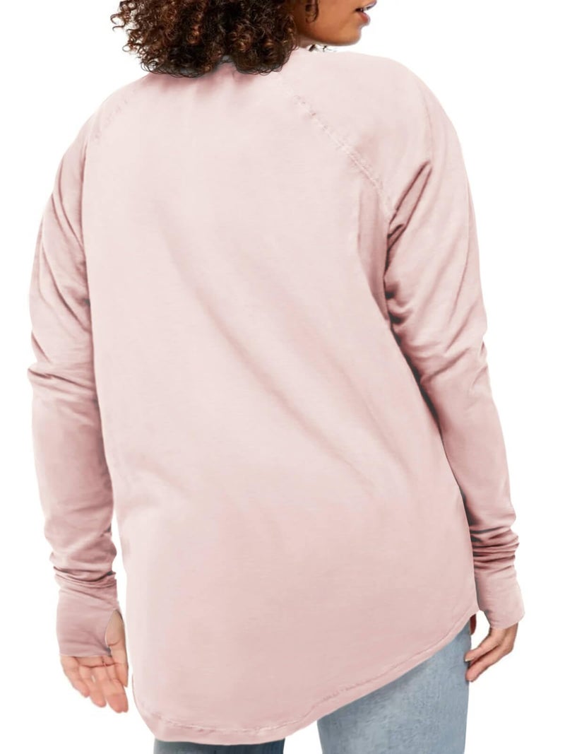 Fisoew Women's Plus Size Long Sleeve Tunic Top Crew Neck Summer Oversized Fit Basic T Shirts Blouse Pink - Image 4