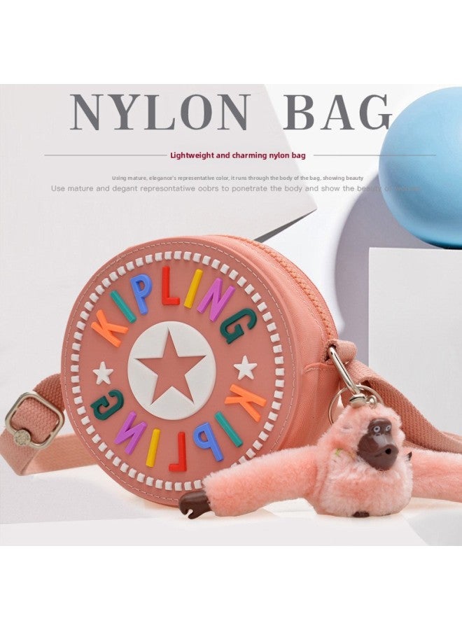 Mini Cute Women's Shoulder Bag Round Nylon Cloth Crossbody Bag Ultra Light Water-repellent Small Bag Women's Shopping Crossbody Bag-Color:Pink-Size:No Pendant  - Image 2