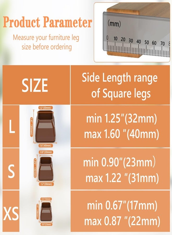 BAIPOK 16pcs Square Chair Leg Floor Protectors, Felt Pads Chair Leg Protectors for Hardwood Floors, Silicone Chair Leg Cups Covers Felt Pads, Prevents Scratches & Reduce Noise, Brown, Large - Image 2