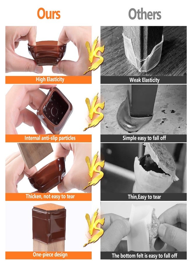 BAIPOK 16pcs Square Chair Leg Floor Protectors, Felt Pads Chair Leg Protectors for Hardwood Floors, Silicone Chair Leg Cups Covers Felt Pads, Prevents Scratches & Reduce Noise, Brown, Large - Image 3
