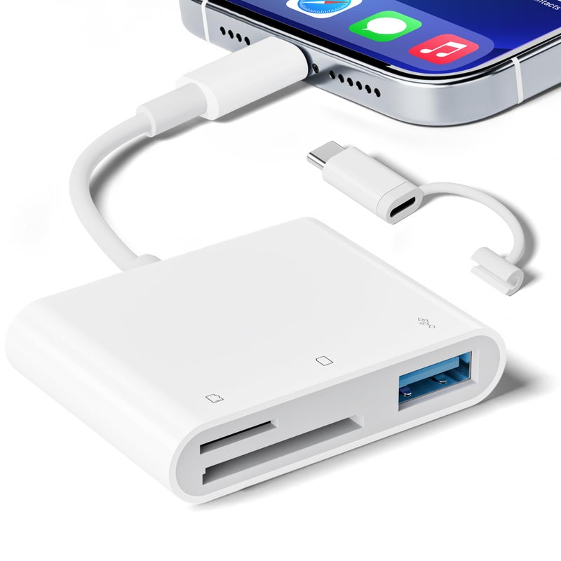 SUNTRSI SD Card Reader for iPhone iPad, Micro SD Card Reader Memory Card Reader with USB Adapter Plug and Play Trail Game Camera Card Viewer Supports SD and TF Card No App Required - Image 1
