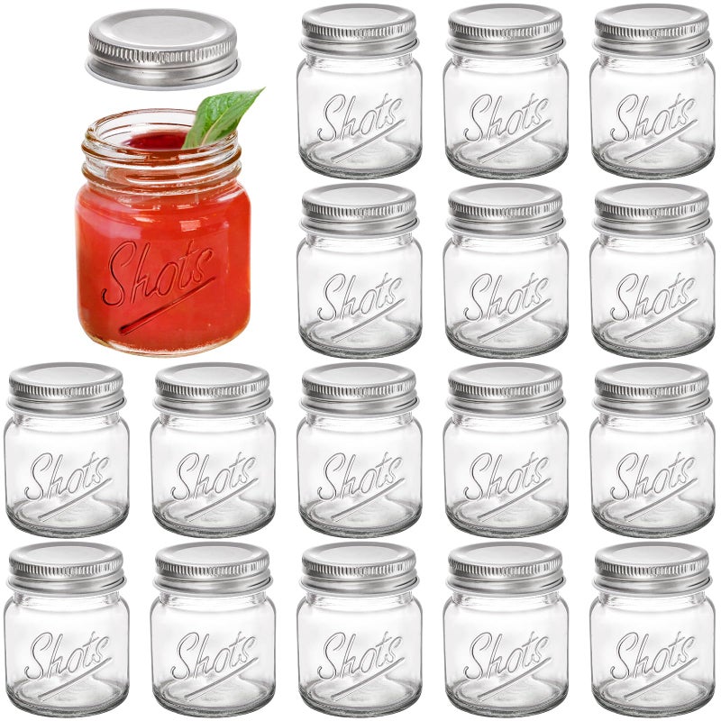 Lawei Set of 16 Mini Mason Jars with Lids - 2 Oz Mason Jars Shot Glasses Mason Shooter Glass for Drinks Shot Favors Desserts - Image 1