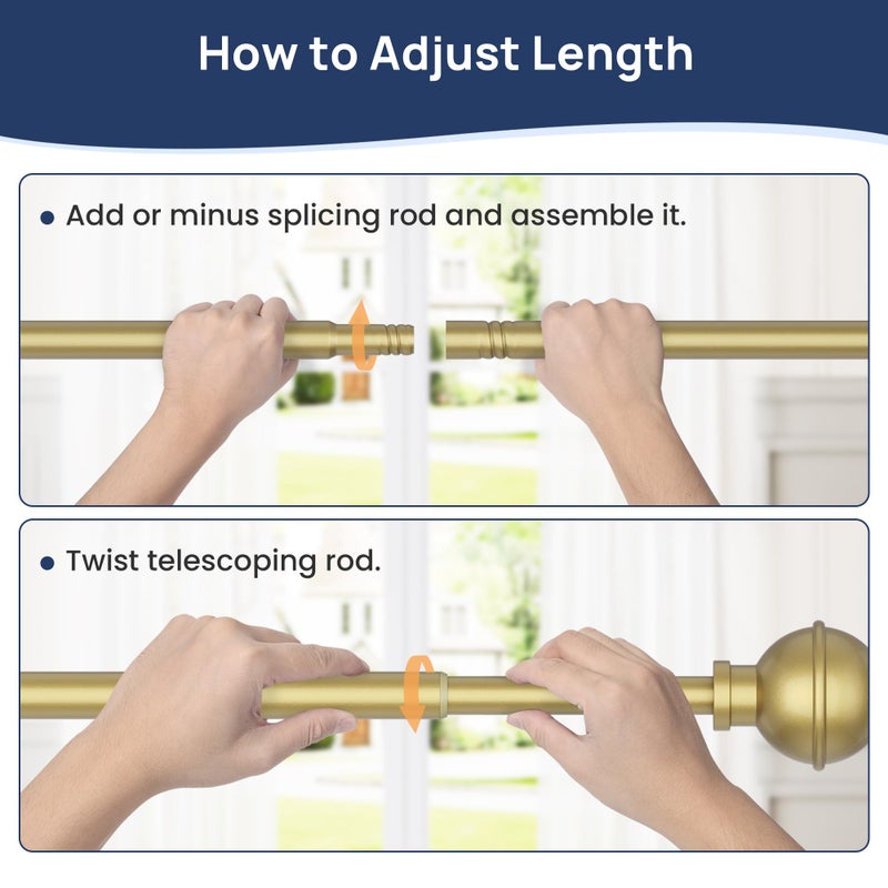 ENJOYBASICS No Drill Curtain Rods for Window 28 to 60 Inches, 5/8 Inch Diameter Renter Friendly Drapery Rod with Adhesive Brackets without Drilling, Adjustable from 27 to 65 Inches, Gold - Image 5