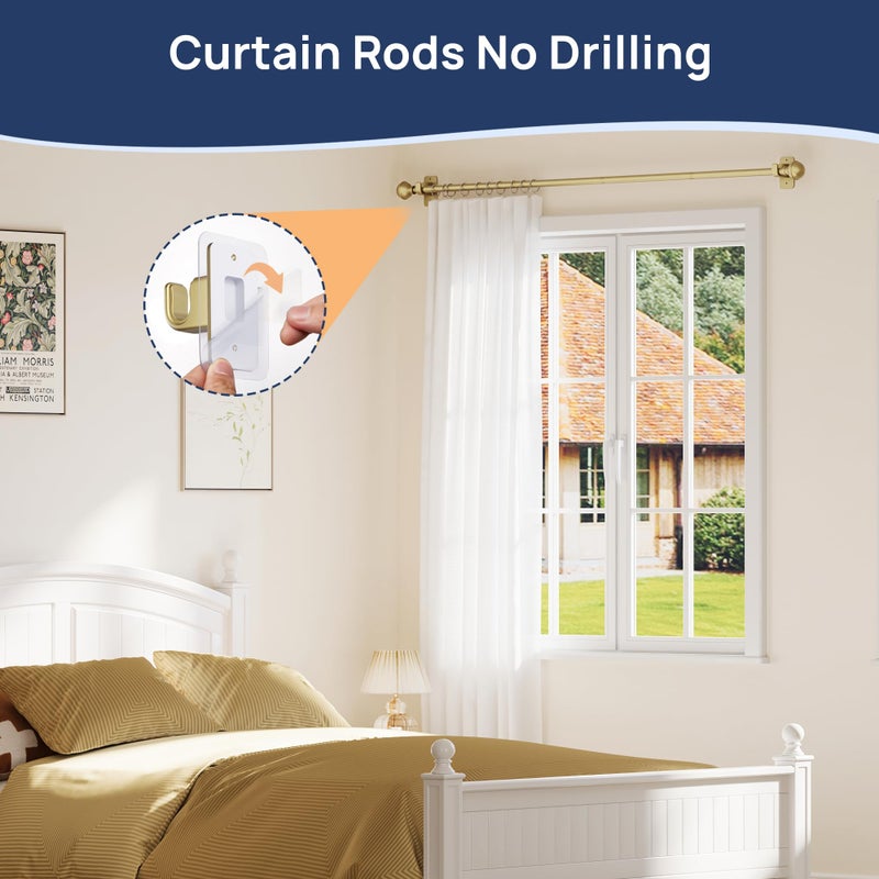 ENJOYBASICS No Drill Curtain Rods for Window 28 to 60 Inches, 5/8 Inch Diameter Renter Friendly Drapery Rod with Adhesive Brackets without Drilling, Adjustable from 27 to 65 Inches, Gold - Image 3