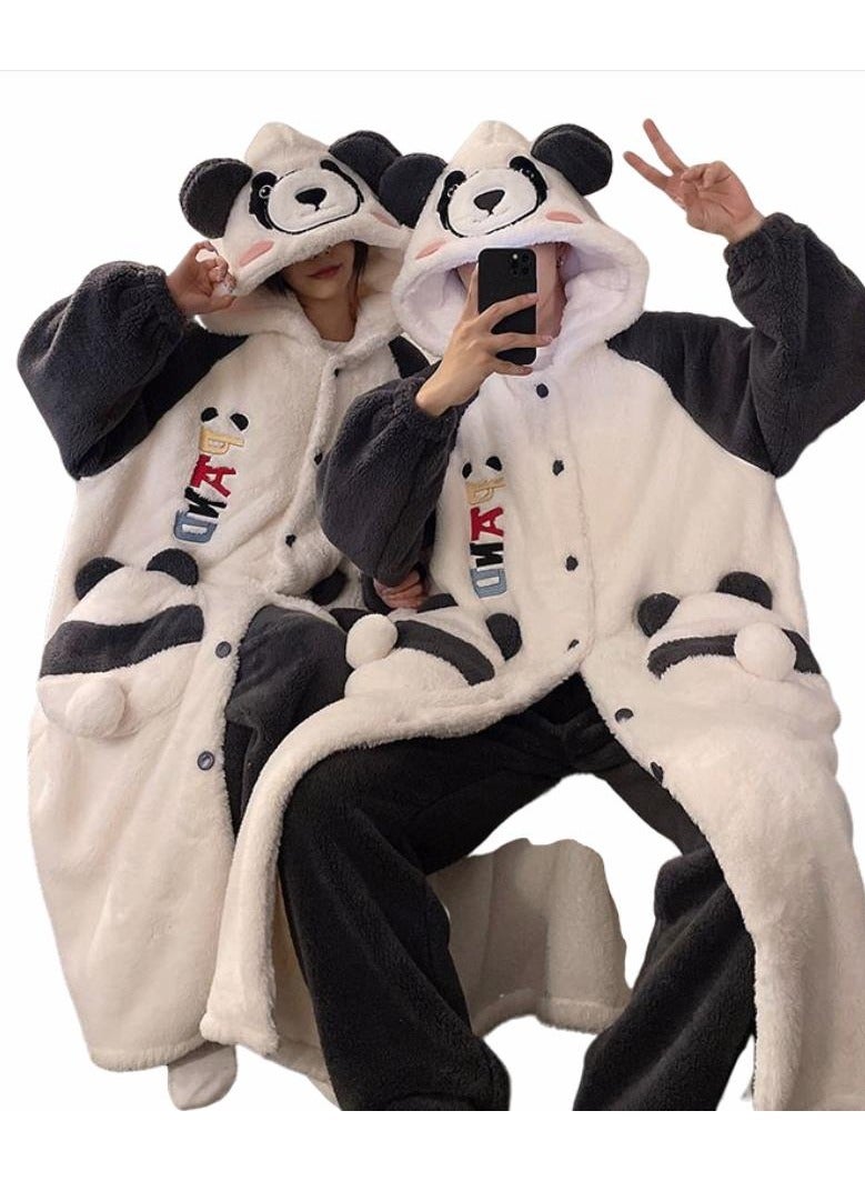 KUYING Velvet and Thickened Nightgown Cute Cartoon Home Fur Set
