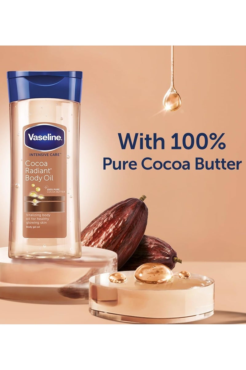 Vaseline Intensive Care Cocoa Radiant Vitalizing Body Oil 200ml With 100% Pure Cocoa Butter & Replenishing Oils For Long-Lasting Radiant Glow, Non-Greasy Body Gel Oil for Healthy & Glowing Skin - Image 1