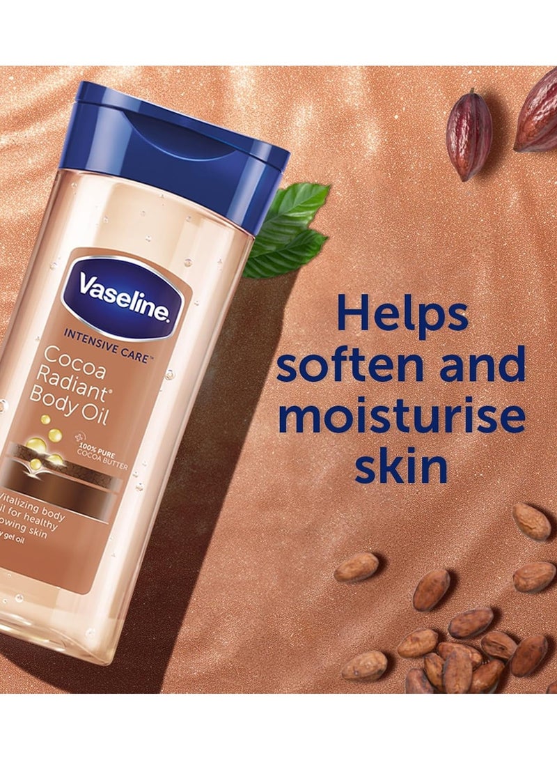 Vaseline Intensive Care Cocoa Radiant Vitalizing Body Oil 200ml With 100% Pure Cocoa Butter & Replenishing Oils For Long-Lasting Radiant Glow, Non-Greasy Body Gel Oil for Healthy & Glowing Skin - Image 3