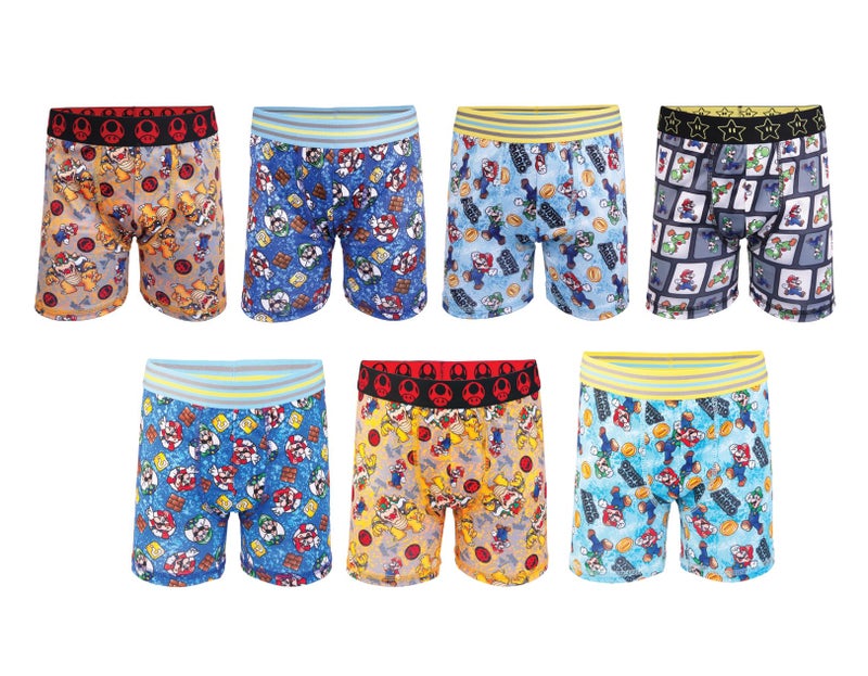 Nintendo Super Mario Boxer Briefs with Mario, Luigi, Toad, Yoshi, Peach & Bowser, Size 2/3T-12 - Image 1