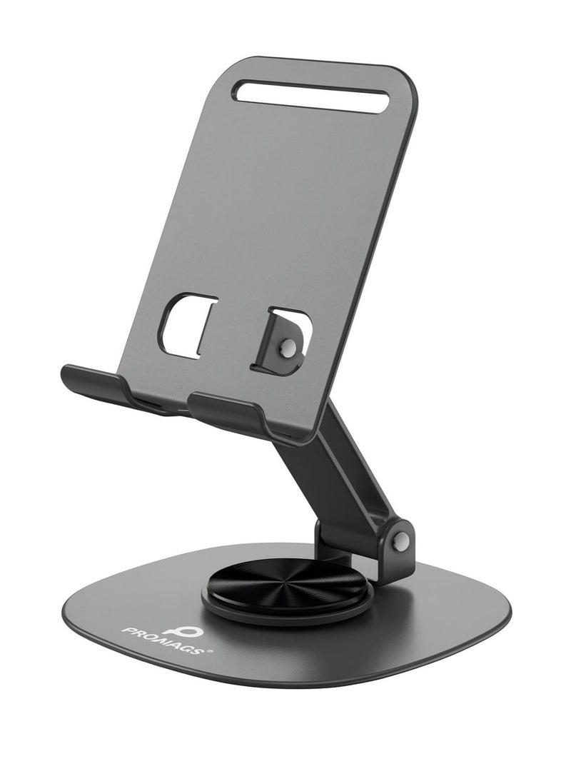 بروماس ستاند حامل مكتب للجوال والتابلت من الألمنيوم قابل للطي والدوران 360 درجة من PROMASS موديل PM-0633 – حامل قوي مع فتحة للشحن - Image 1