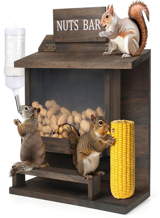 WHEARTED Carbonized Squirrel Feeder, Large Squirrel Feeders Chipmunk House for Outside, Funny Squrrill Nuts Bar, Durable Wooden Squirrel Corn Cob Feeder, No Assembly Required - Image 1