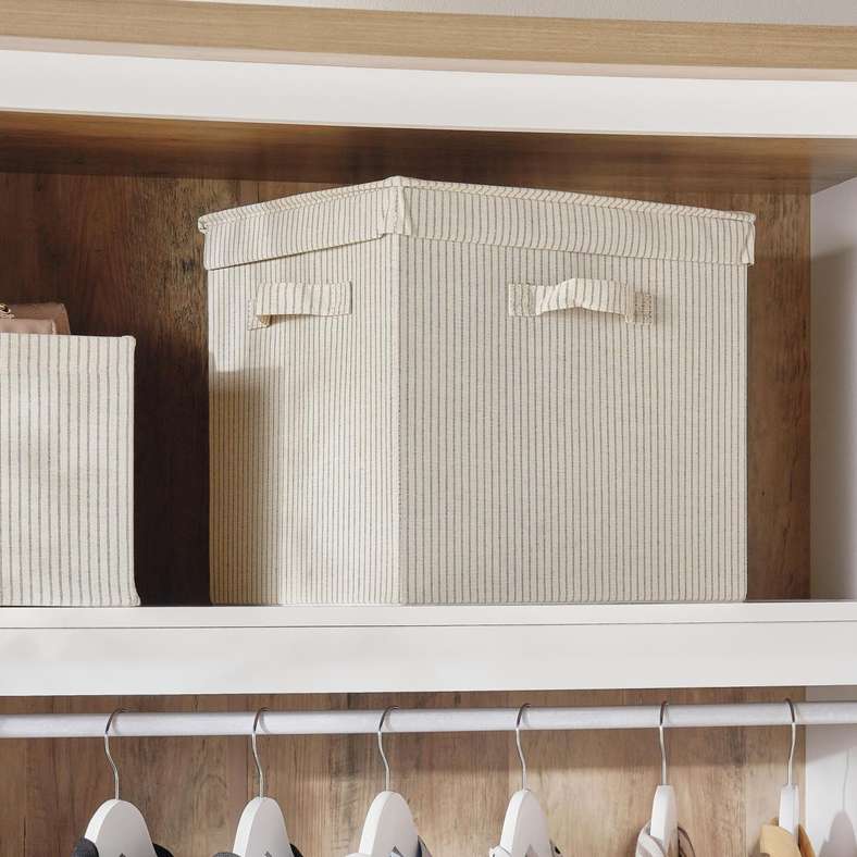 Pan Home Aria Stripe fabric Storage Box with Lid 38.1x28.6x32.4cm- Grey Stripe - 262MTV9900052 - Image 1