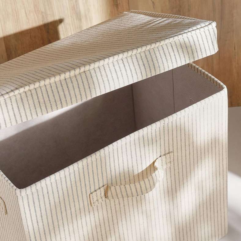 Pan Home Aria Stripe fabric Storage Box with Lid 38.1x28.6x32.4cm- Grey Stripe - 262MTV9900052 - Image 2