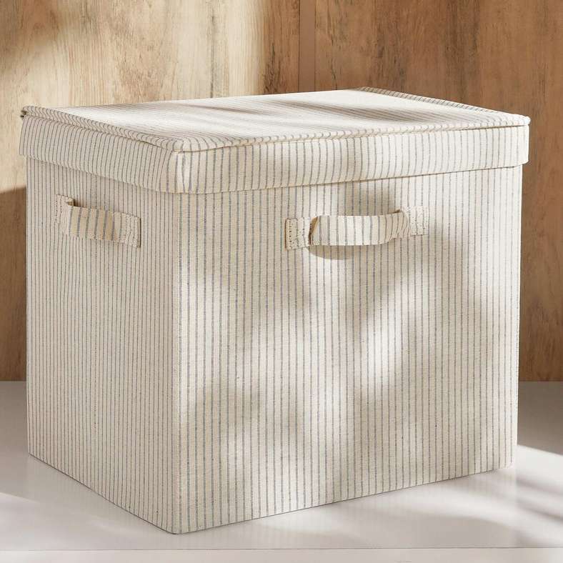 Pan Home Aria Stripe fabric Storage Box with Lid 38.1x28.6x32.4cm- Grey Stripe - 262MTV9900052 - Image 3