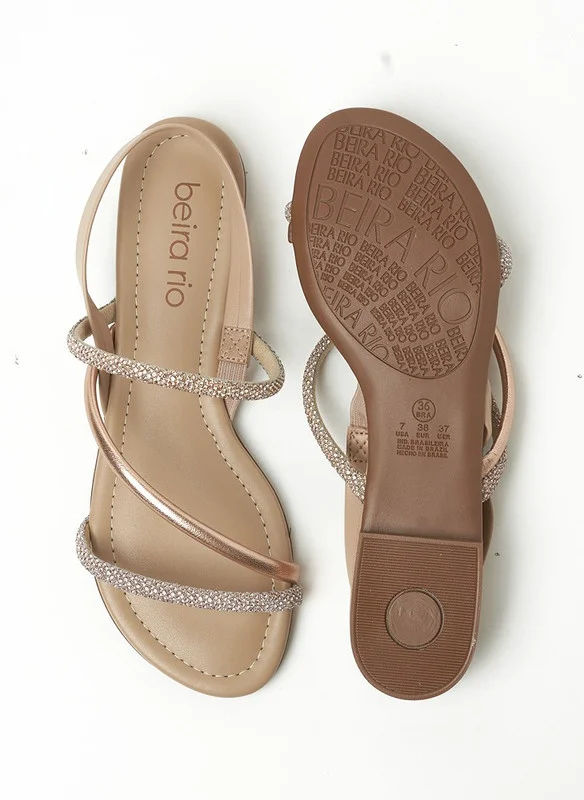 Beira Rio Beira Rio Ladies Sandals With Back Strap Gold Pink | Made In Brazil