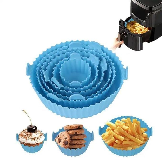 HETVIN 6 pcs Reusable Air Fryer Silicone Pot Liners NonStick HeatResistant Basket Baking Trays Airfryer Oven Accessories Dishwasher Safe Multicolor Pack of 1  - Image 2