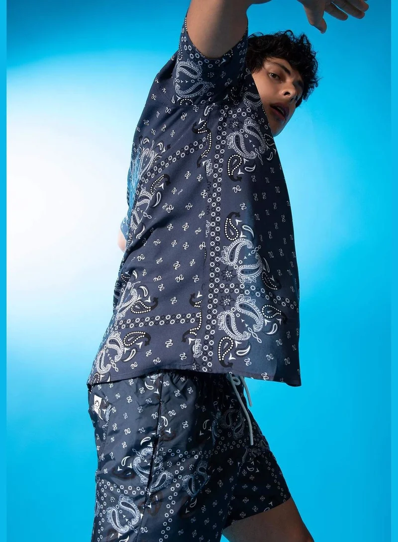 ديفاكتو Regular Fit Short Sleeve Printed Viscose Shirt