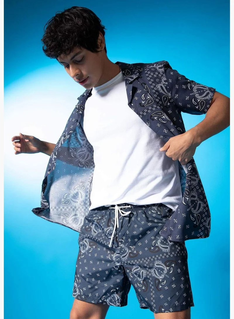 ديفاكتو Regular Fit Short Sleeve Printed Viscose Shirt