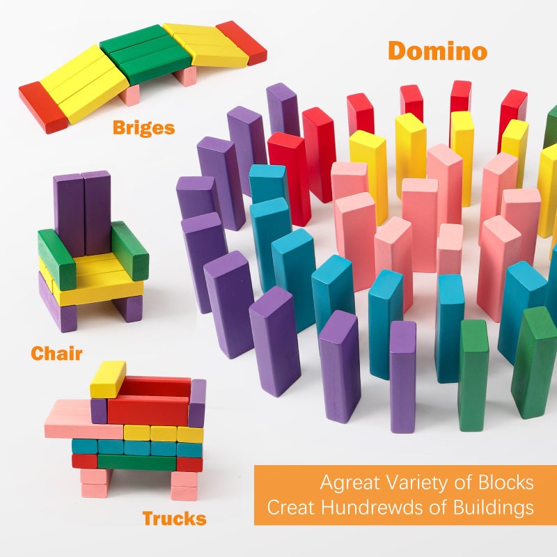 Lewo Wooden Stacking Board Games Building Blocks For Kids Boys Girls- 48 Pieces - Image 4