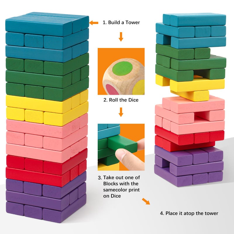 Lewo Wooden Stacking Board Games Building Blocks For Kids Boys Girls- 48 Pieces - Image 3