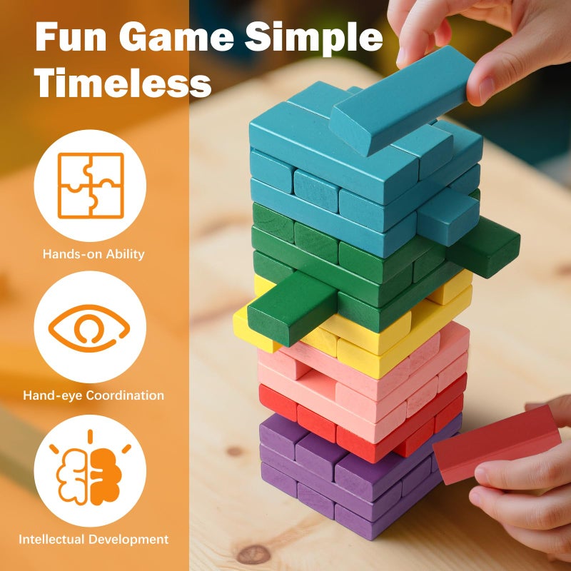 Lewo Wooden Stacking Board Games Building Blocks For Kids Boys Girls- 48 Pieces - Image 5