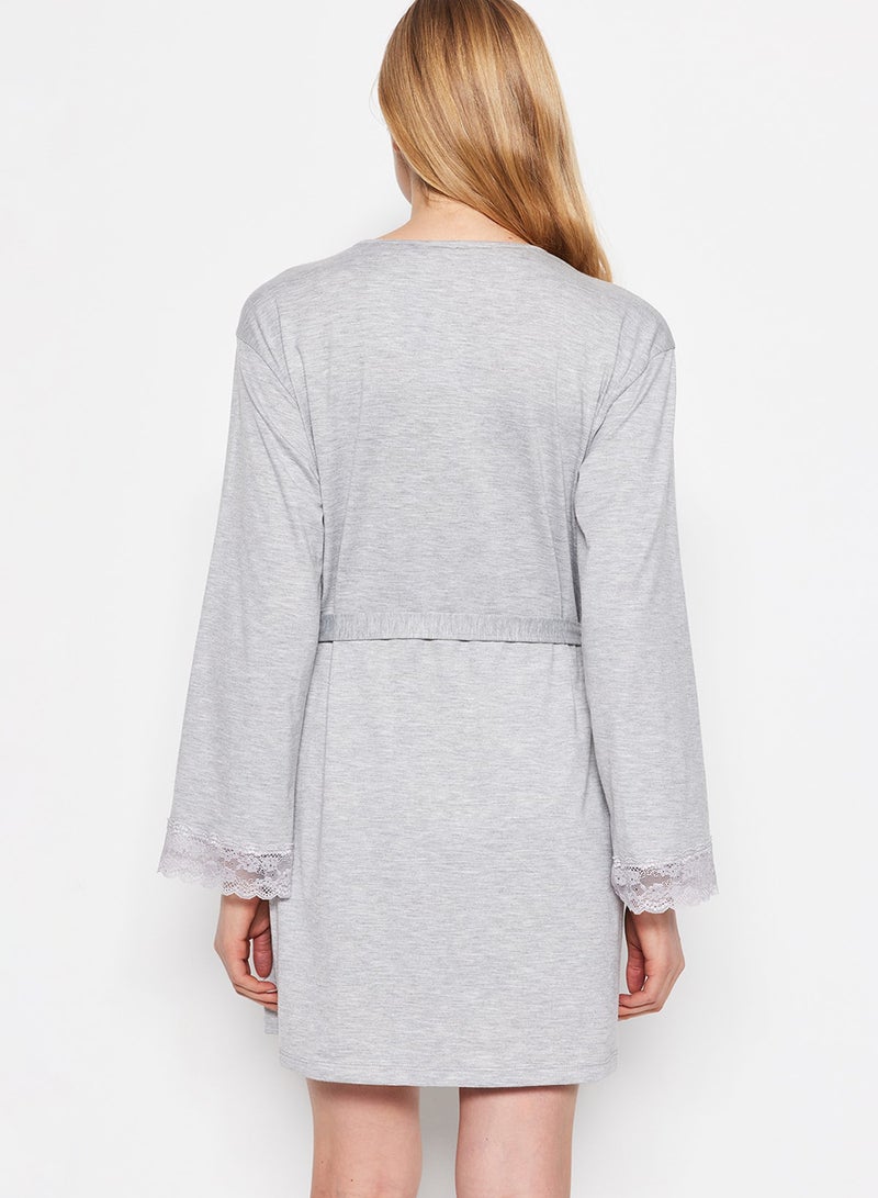 trendyol Gray Belted Lace Viscose Knitted Dressing Gown Thmss22Sb0006 - Image 5