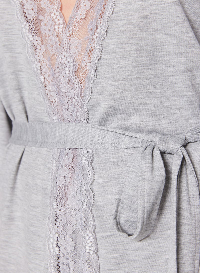trendyol Gray Belted Lace Viscose Knitted Dressing Gown Thmss22Sb0006 - Image 4
