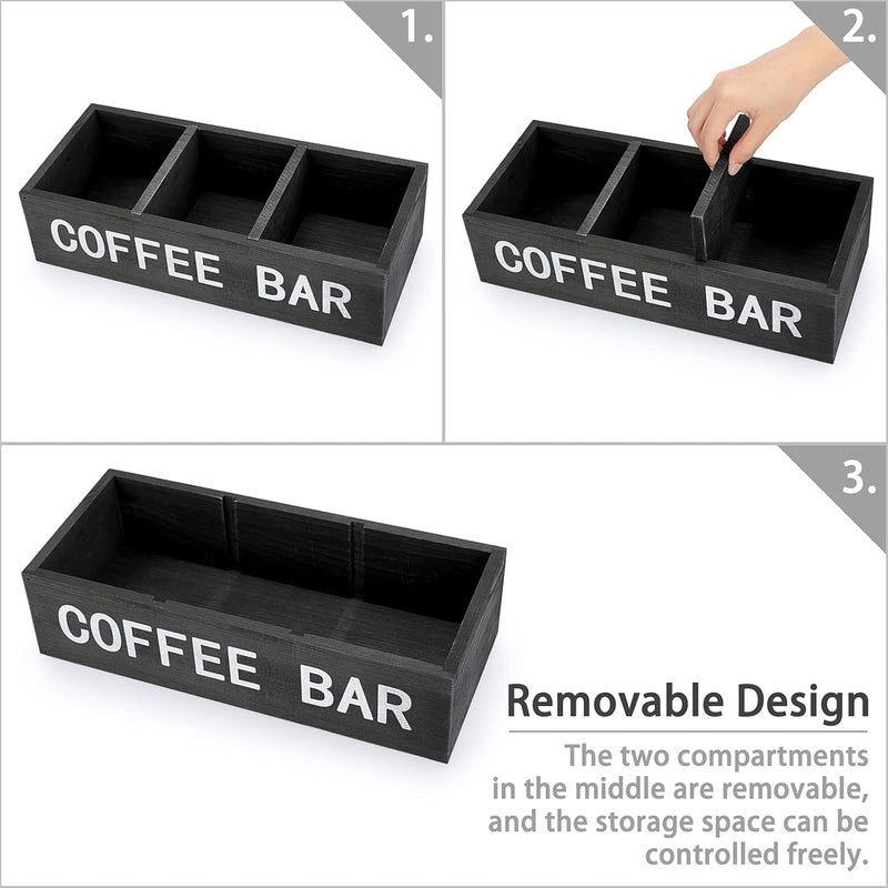 ELLDOO Coffee Bar Wooden Storage Box with Removable Grids, Station Organizer Pod Holder, Rustic Coffee Accessories for Counter, Farmhouse Kitchen, Black - Image 3