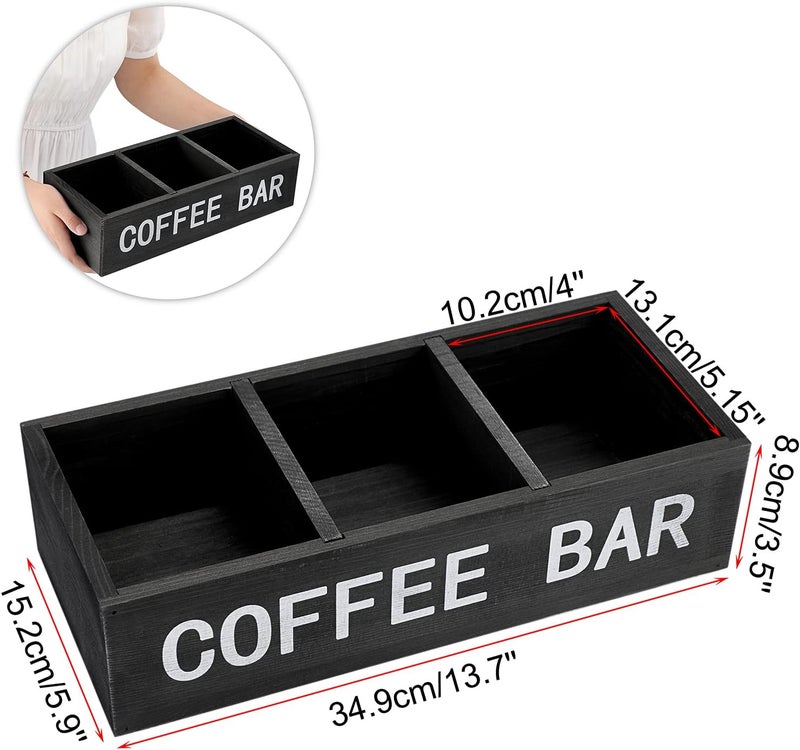 ELLDOO Coffee Bar Wooden Storage Box with Removable Grids, Station Organizer Pod Holder, Rustic Coffee Accessories for Counter, Farmhouse Kitchen, Black - Image 2