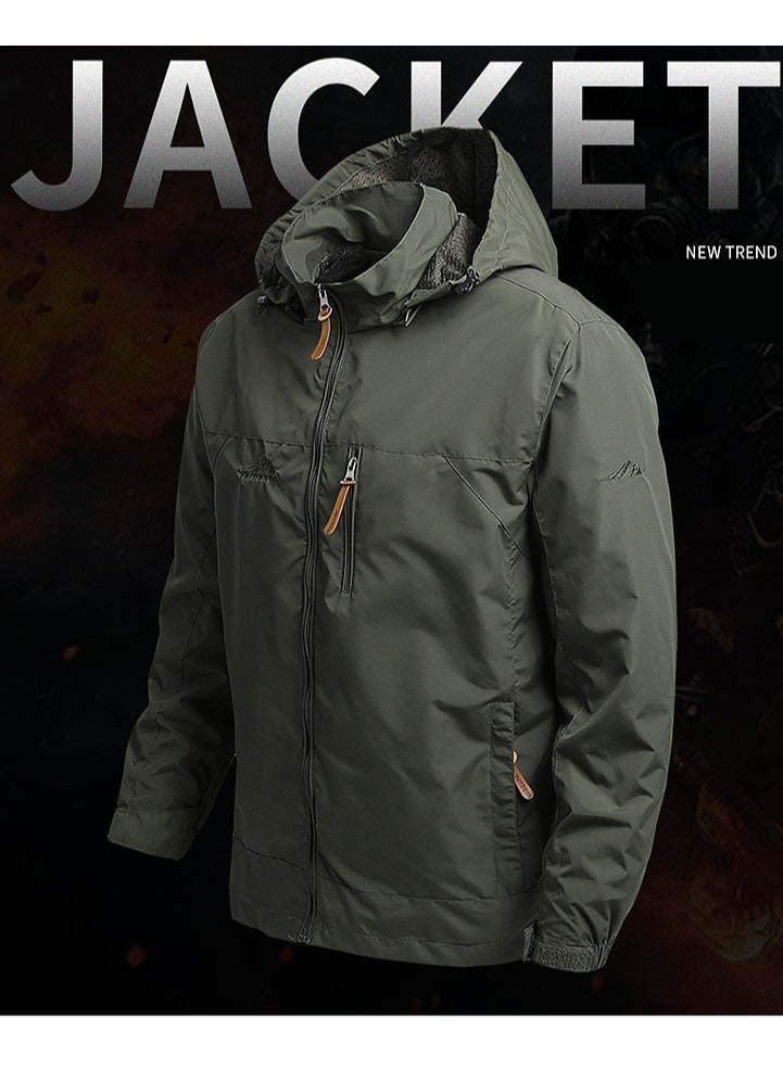 Men's Lightweight Windbreaker Jacket Hooded Rain Coats Soft Waterproof Zipper Pockets Raincoat w/Detachable Hood  - Image 1