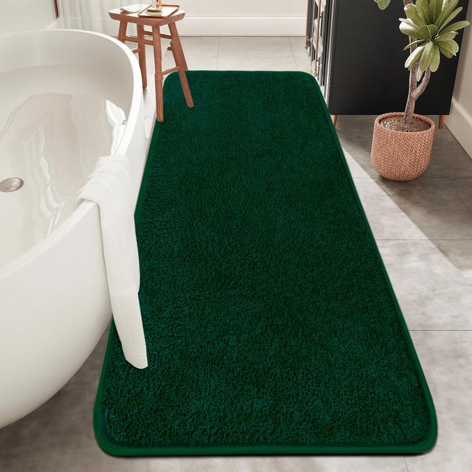 BATHROOM MAT SOFT MICROFIBRE BATH MAT LARGE BATHROOM RUG 120 X 50 CM NONSLIP WASHABLE GREEN