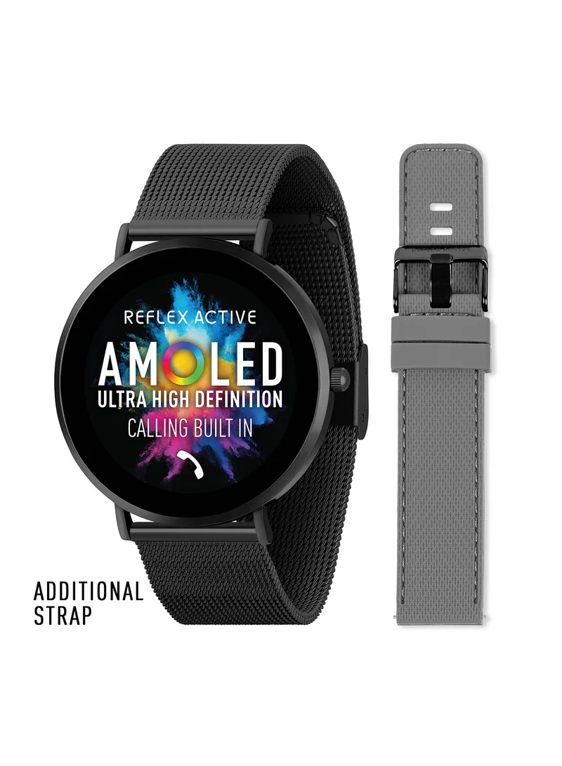 REFLEX ACTIVE Reflex Active Series 42 Black Mesh and Grey Silicone Strap AMOLED Ultra Slim Smart Calling Watch Set