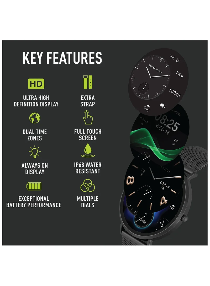 REFLEX ACTIVE Reflex Active Series 42 Black Mesh and Grey Silicone Strap AMOLED Ultra Slim Smart Calling Watch Set