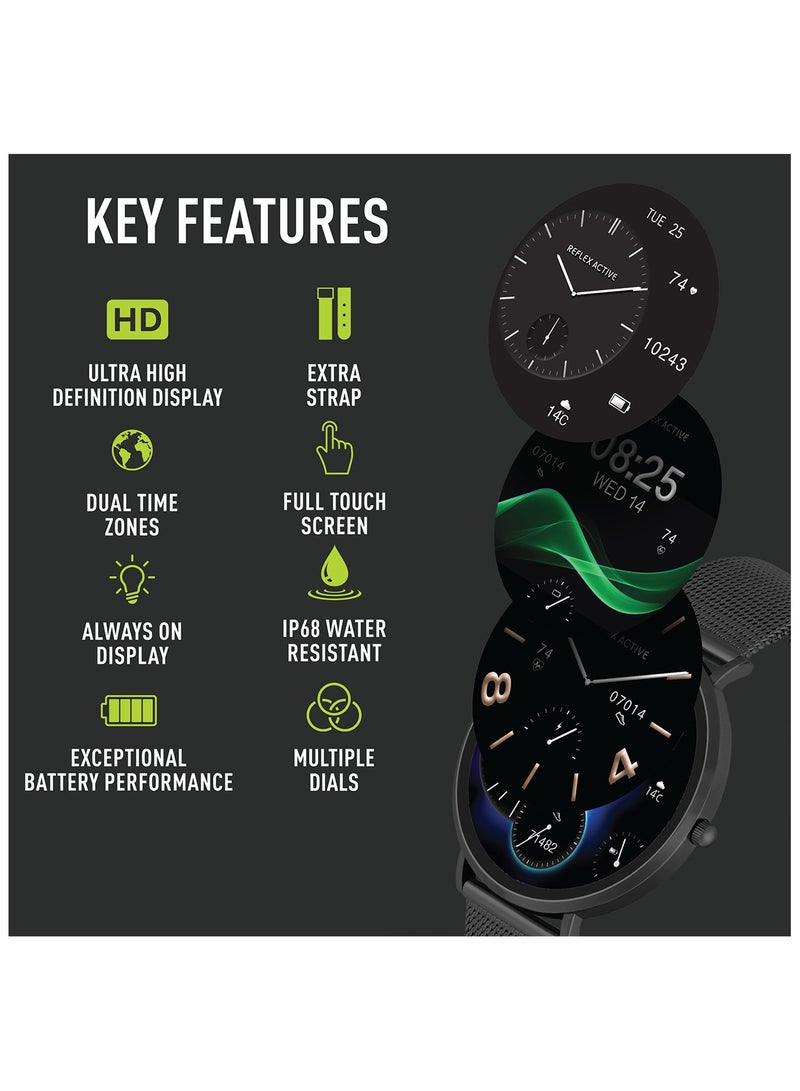 Reflex Active Spectra R 300 Slim Black Mesh and Grey Silicone Strap AMOLED Ultra Slim Smart Calling Watch Set - Image 2