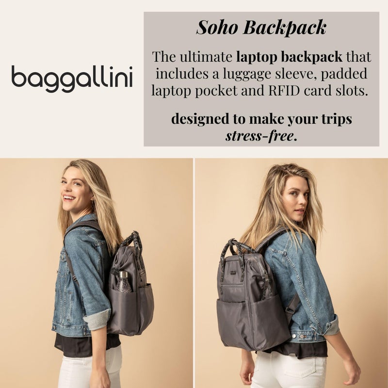 Baggallini Soho Backpack - Travel Laptop Backpack for Women - Lightweight Water-Resistant Luggage Bag, Smoke/Faux Python - Image 2