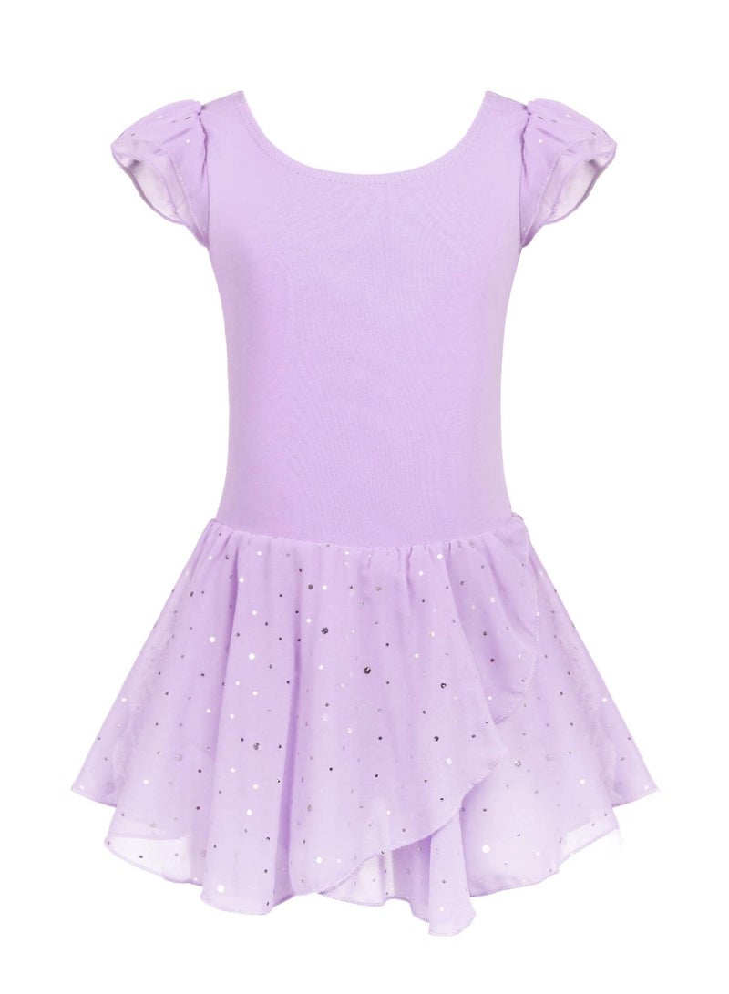 Beauenty Girls Ruffle Sleeve Ballet Dance, Lilac Girls Ballet Leotard Tutu Skirt Toddler Leotard Ballet One Size - Image 1
