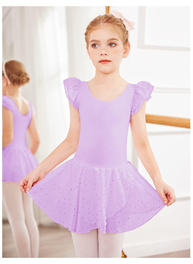 Beauenty Girls Ruffle Sleeve Ballet Dance, Lilac Girls Ballet Leotard Tutu Skirt Toddler Leotard Ballet One Size - Image 5