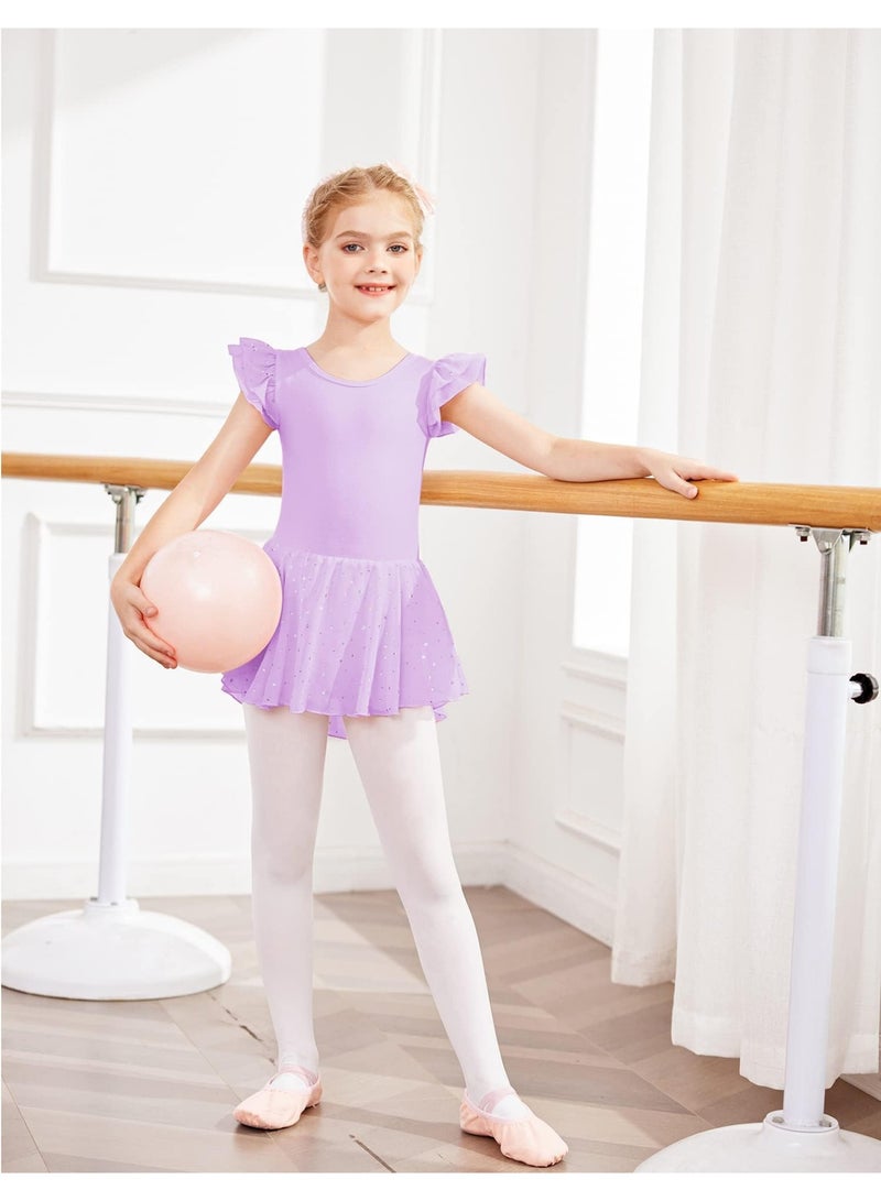 Beauenty Girls Ruffle Sleeve Ballet Dance, Lilac Girls Ballet Leotard Tutu Skirt Toddler Leotard Ballet One Size - Image 2