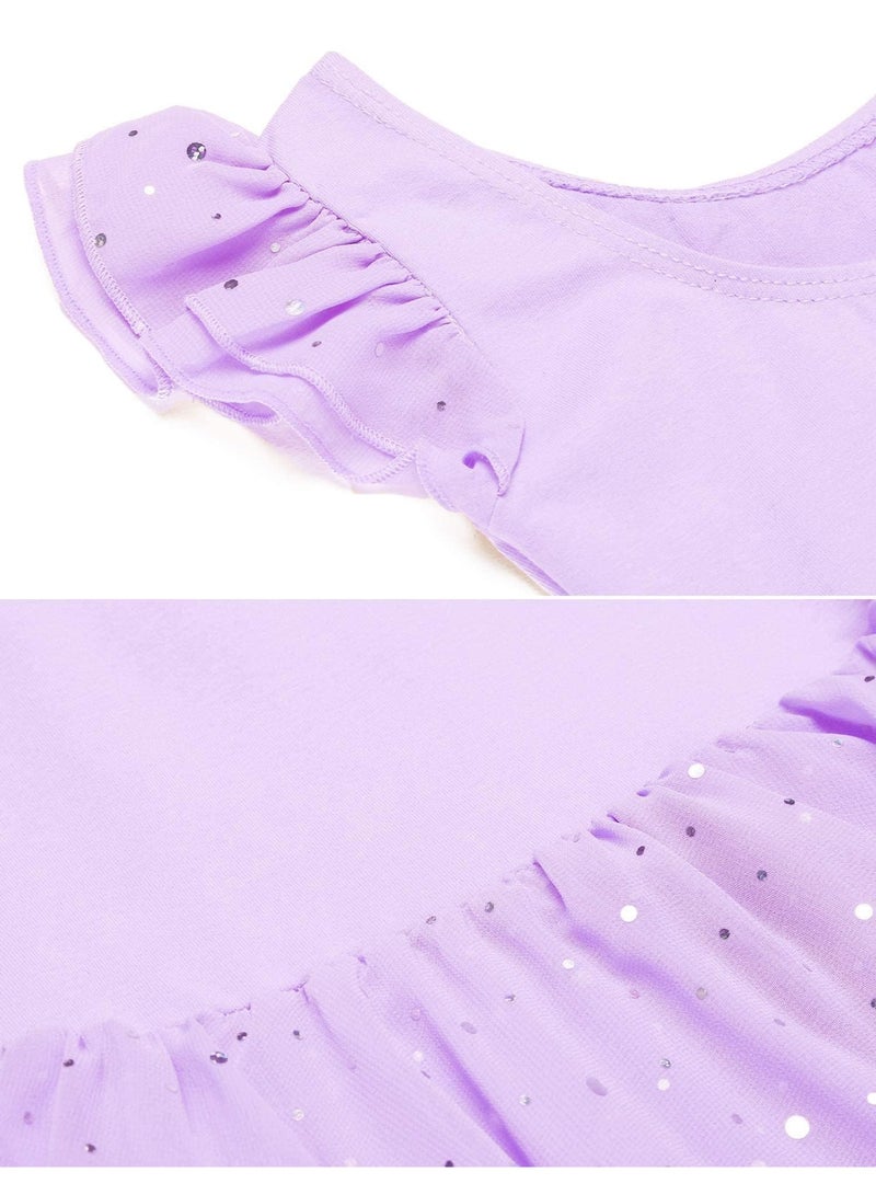 Beauenty Girls Ruffle Sleeve Ballet Dance, Lilac Girls Ballet Leotard Tutu Skirt Toddler Leotard Ballet One Size - Image 3