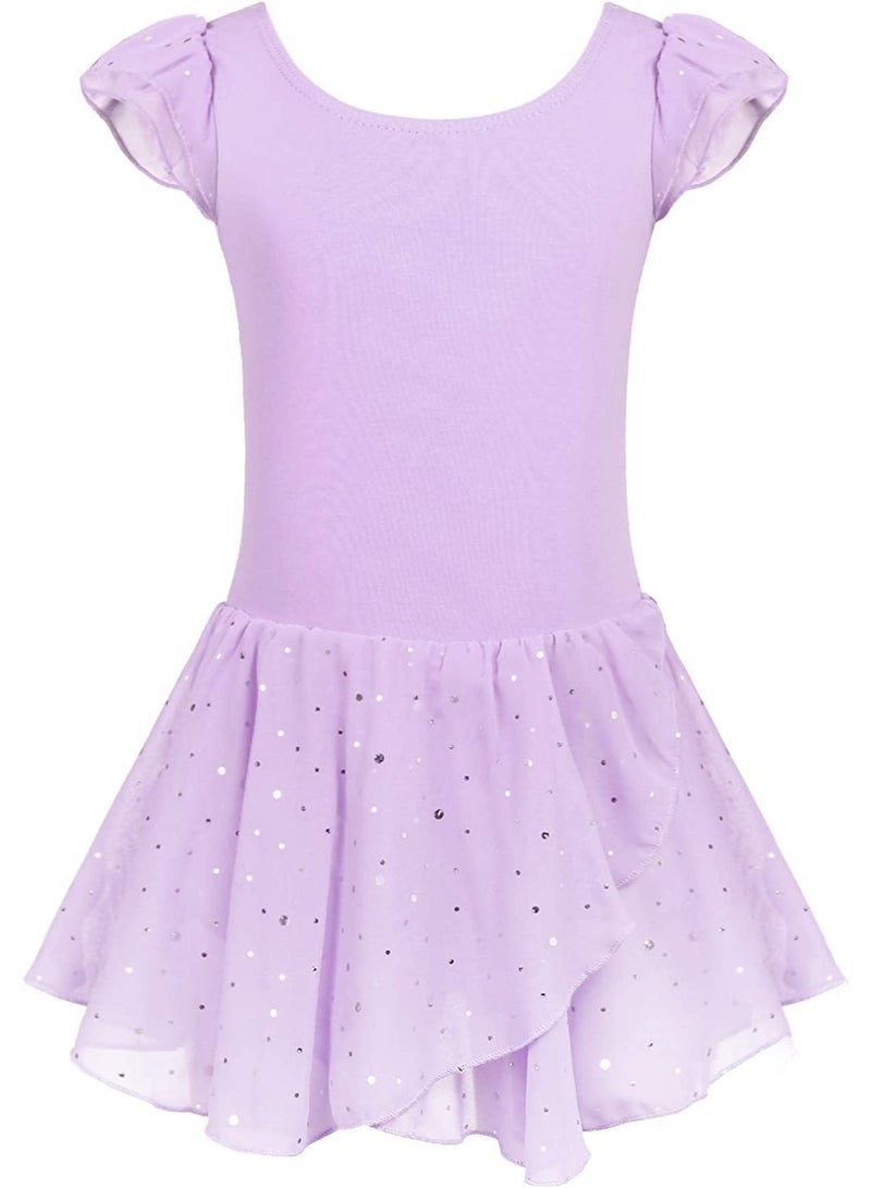 Beauenty Girls Ruffle Sleeve Ballet Dance, Lilac Girls Ballet Leotard Tutu Skirt Toddler Leotard Ballet One Size - Image 4