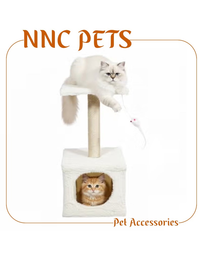 NNC PETS Cat tower with Scratch pole, Anti-scratch and Cat nail care post, 60 cm Protect furniture for Indoor cats and kittens, Small cat tree with Resting platform, Cozy Condo and Hanging Toy (Beige) - Image 1