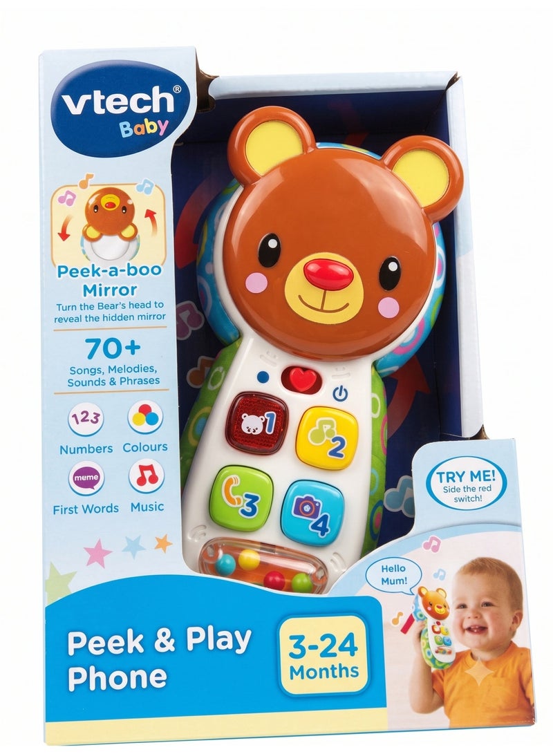 vtech Peek-A-Boo Mirror Musical Phone - Multicolour | Colourful phone features 4 press buttons introducing feelings, numbers, colours, and first words.| suitable ages 3m+ up - Image 1
