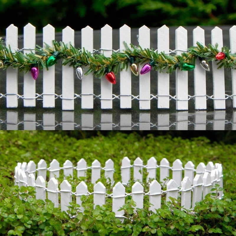 Prsildan Miniature Fairy Garden Fence, 40"(L) x 2"(H) DIY Wood Picket Fence Mini Ornament for Dollhouse (White, 2 Pack) - Image 4
