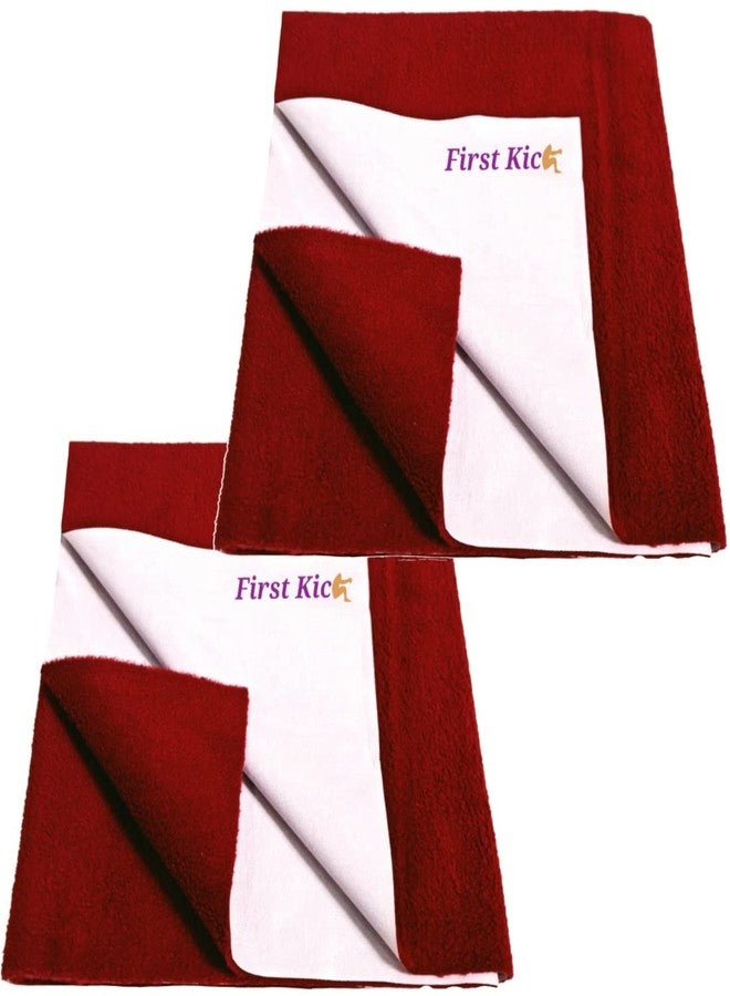 First Kick Waterproof Baby Bed Protector/Mattress Cotton Dry Sheet (70cm X 50 cm) for Born Baby/Kids- (Maroon) - Small - Pack of 2 - Image 1