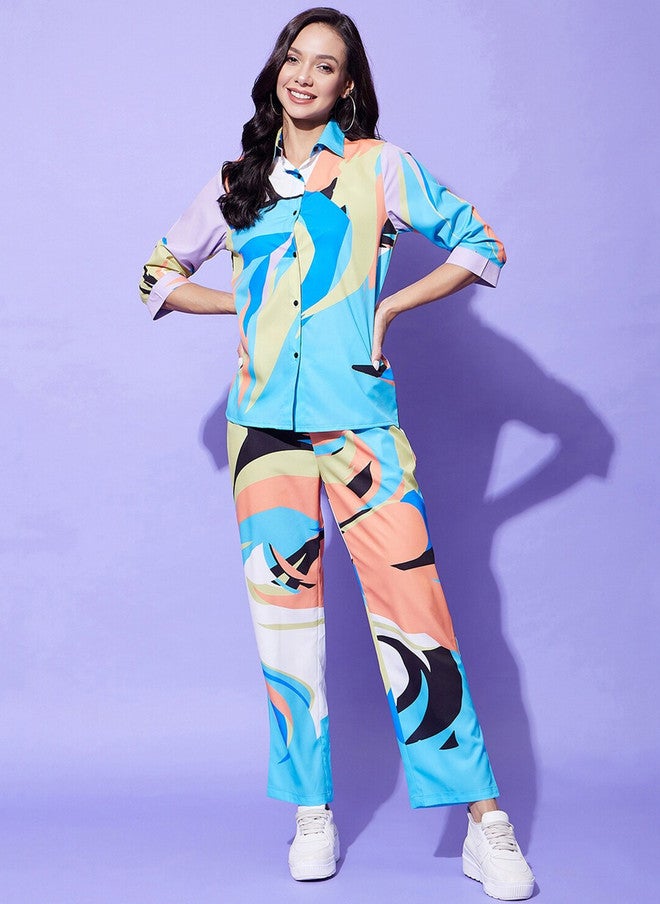 StyleStone طقم قميص وسروال مطبوع بتصميم تجريدي من ستايل ستون - Image 1