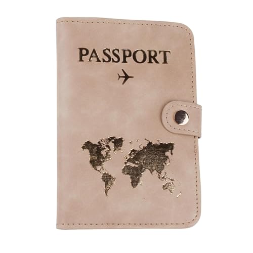 SOLDTRUE Travel Passport Holder Wallet | RFID Blocking Beige Document Organizer with World Map Design & Multiple Card Slots | Secure Travel Accessories for Men & Women (1 Pcs., Light Brown) - Image 1