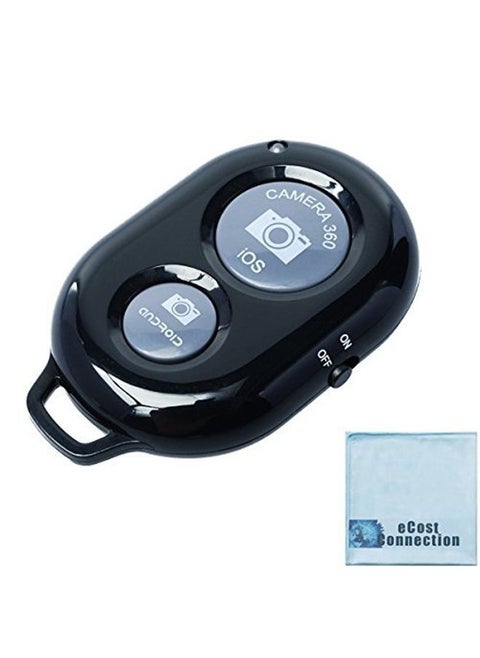 Wireless Remote Control Shutter Buttons for iPhone and Android Smartphones, 1, Black, Round with Microfiber Cleaning Cloth