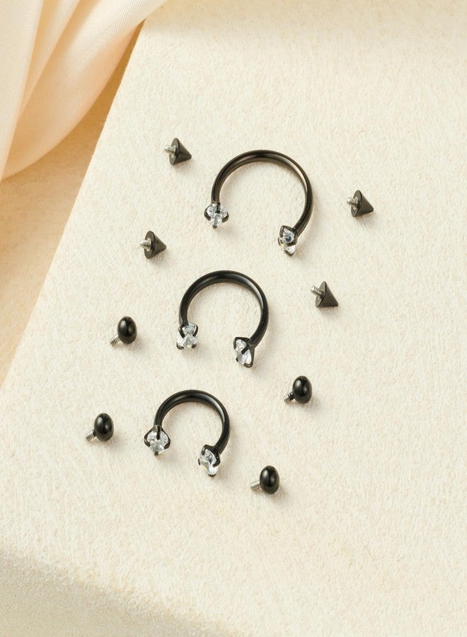 FECTAS Internal Threaded Horseshoe Nose Rings Septum Rings 16G Earrings 8/10/12mm Labret Lip Ear Rook Helix Conch Daith Nose Piercing Jewelry Black - Image 3